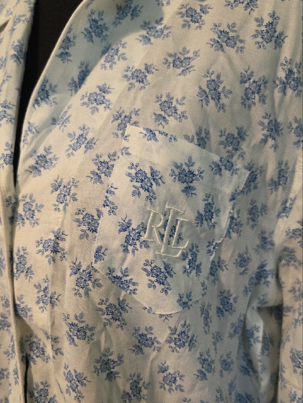 Lauren Ralph Lauren Black Label White And Blue Floral Pajama Set Size Large - Picture 3 of 8